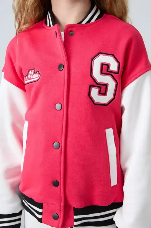 Viva Red Cotton Plush Lined Soft Touch Standard Fit Embroidered Girls College Jacket - 75163-Viva red - 2