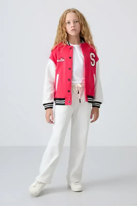 Viva Red Cotton Plush Lined Soft Touch Standard Fit Embroidered Girls College Jacket - 75163-Viva red - 4