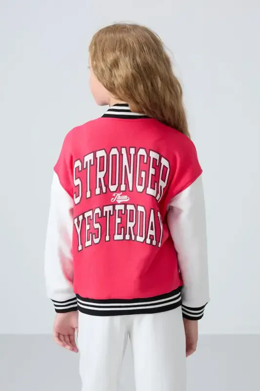 Viva Red Cotton Plush Lined Soft Touch Standard Fit Embroidered Girls College Jacket - 75163-Viva red - 6