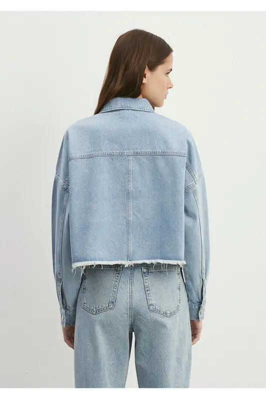 Vivi 90lar Açık Jean Gömlek Crop / Kısa Kesim 1210244-86442 - Açık Mavi-86442 - 3