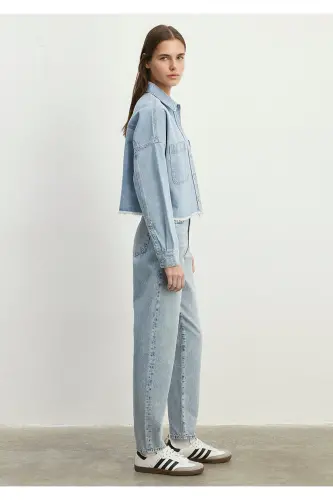 Vivi 90lar Açık Jean Gömlek Crop / Kısa Kesim 1210244-86442 - Açık Mavi-86442 - 4