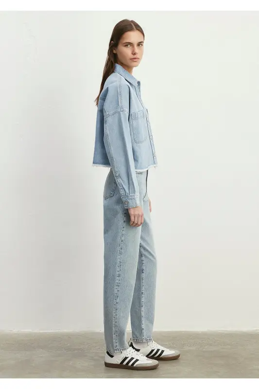 Vivi 90lar Açık Jean Gömlek Crop / Kısa Kesim 1210244-86442 - Açık Mavi-86442 - 4