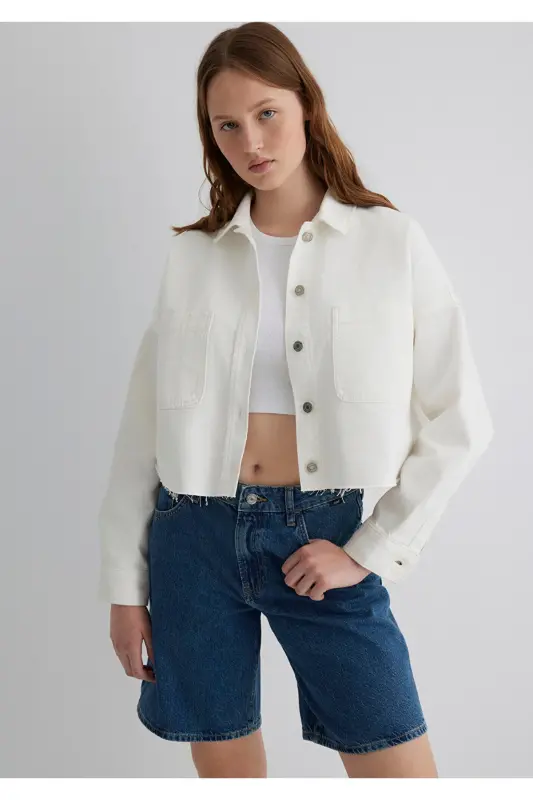 Vivi 90s White Jean Shirt Crop / Short Cut 121 - 2