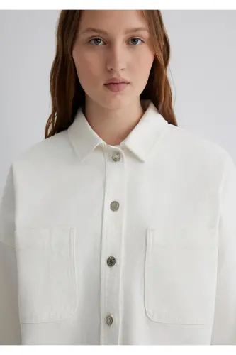Vivi 90s White Jean Shirt Crop / Short Cut 121 - 5