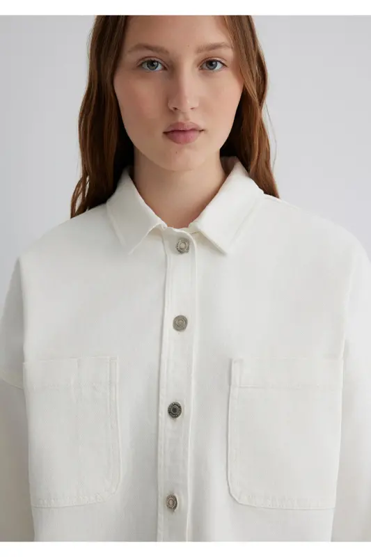 Vivi 90s White Jean Shirt Crop / Short Cut 121 - 5