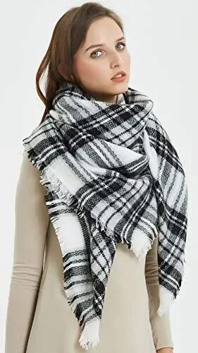 VIVIAN & VINCENT Ayollar uchun katakli kuzgi-qishki sharf-pled | Katta hajmli kvadrat akril o‘ram, yumshoq tartan uslubi, qulay qatlamli, yelka yopqich yoki poncho sifatida kiyish uchun, mavsumiy sovg‘alar - 4