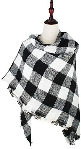 VIVIAN & VINCENT Fall Winter Scarf Classic Tassel Plaid Tartan Warm Soft Chunky Large Blanket Wrap Shawl Scarves for Women - 4