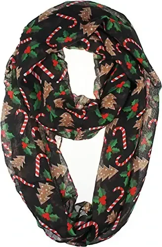 VIVIAN & VINCENT Gift Wrapped Fall Winter Soft Lightweight Sheer Holiday Infinity Christmas Scarf for Women - MODAZONE