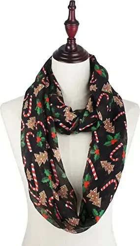 VIVIAN & VINCENT Gift Wrapped Fall Winter Soft Lightweight Sheer Holiday Infinity Christmas Scarf for Women - 4