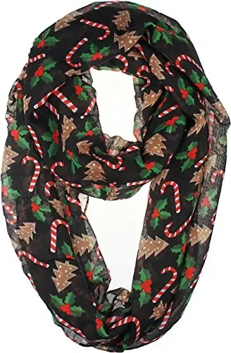 VIVIAN & VINCENT Gift Wrapped Fall Winter Soft Lightweight Sheer Holiday Infinity Christmas Scarf for Women 