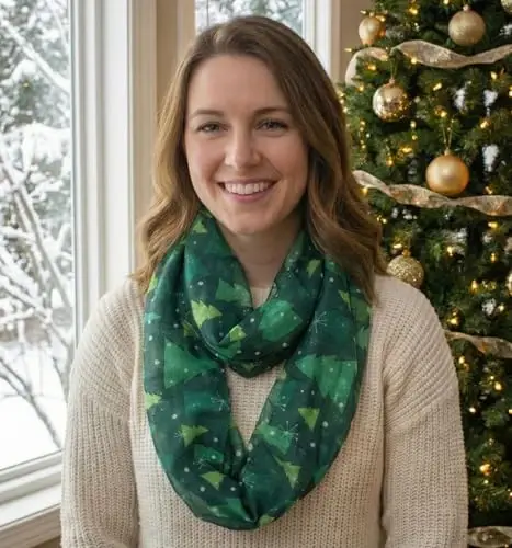 VIVIAN & VINCENT Gift Wrapped Fall Winter Soft Lightweight Sheer Holiday Infinity Christmas Scarf for Women 