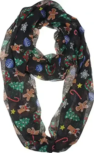 VIVIAN & VINCENT Gift Wrapped Fall Winter Soft Lightweight Sheer Holiday Infinity Christmas Scarf for Women 