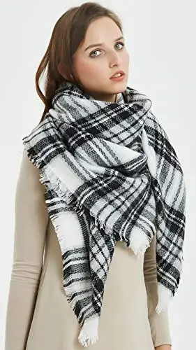 VIVIAN & VINCENT Plaid Fall Winter Blanket Scarf for Women | Oversized square acrylic wrap, soft tartan styling, cozy layering, shawl or poncho wear, seasonal gifts - 4