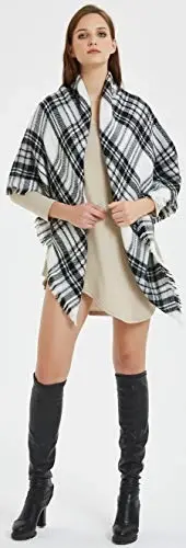 VIVIAN & VINCENT Plaid Fall Winter Blanket Scarf for Women | Oversized square acrylic wrap, soft tartan styling, cozy layering, shawl or poncho wear, seasonal gifts - 5