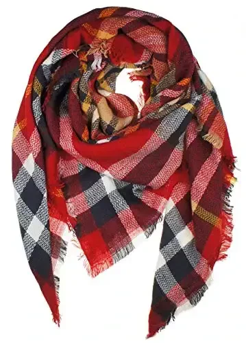 VIVIAN & VINCENT Women's Fall Winter Scarf Classic Tassel Plaid Tartan Warm Soft Chunky Large Blanket Wrap Shawl Scarves - 7