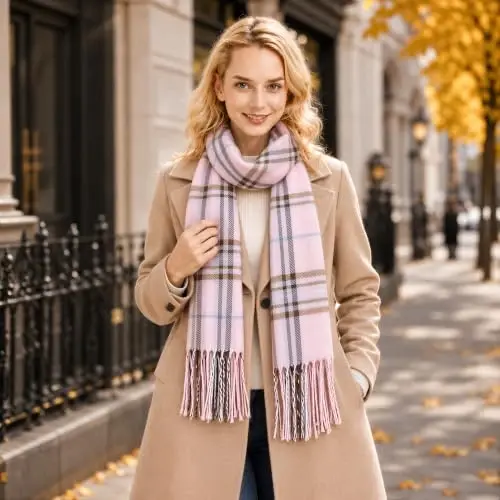 VIVIAN & VINCENT Women's Plaid Fall Winter Scarf for Women | 100% acrylic, soft casModazoneere feel, lightweight 4 oz, 70 x 12 in, classic tartan - 3