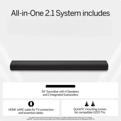 VIZIO All-in-One 2.1 Soundbar w/ Dolby Atmos, DTS: X, Bluetooth (NEW) SV210D-0806 - 1