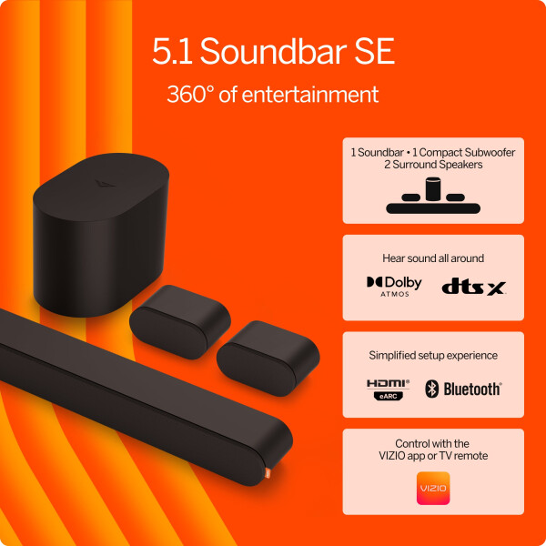 VIZIO Dolby Atmos va DTS: X xususiyatli 5.1 Soundbar SE (YANGI) SV510X-0806 - 84