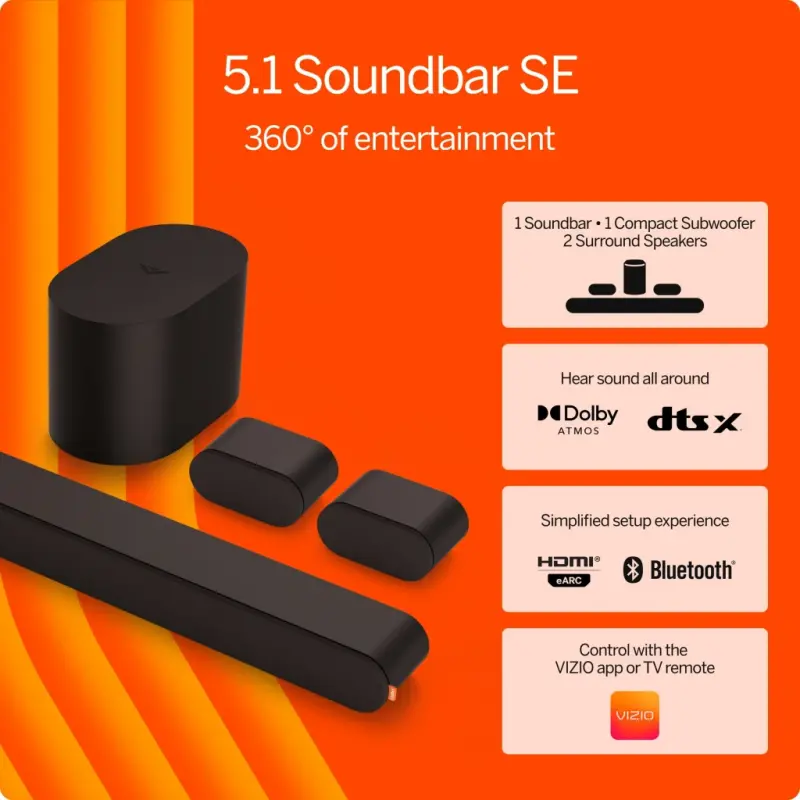 VIZIO 5.1 Soundbar SE with Dolby Atmos and DTS: X (NEW) SV510X-0806 - 17