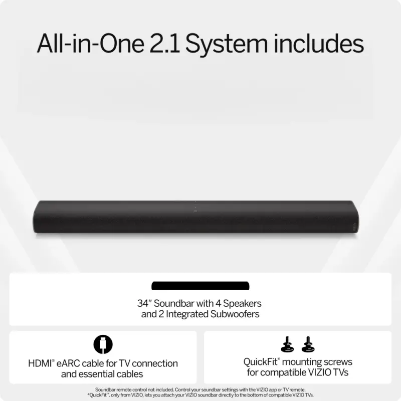 VIZIO All-in-One 2.1 Soundbar w/ Dolby Atmos, DTS: X, Bluetooth (NEW) SV210D-0806 - VIZIO
