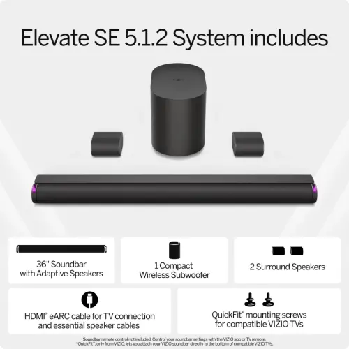 VIZIO Elevate SE 5.1.2 Dolby Atmos va DTS: X (YANGI) SL512X-0806 bilan Soundbar - 14