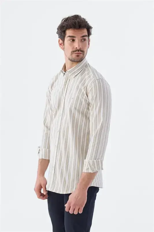 Визон Comfort Fit Рубашка с пуговицами в полоску из хлопка - 2