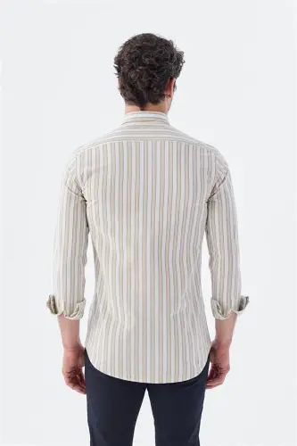 Vizon Comfort Fit тугмали ёқаси чизикли пахта кўйлак - 4