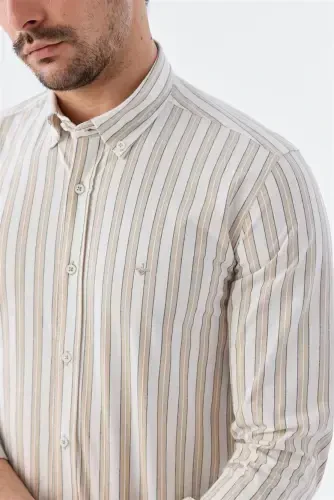 Vizon Comfort Fit тугмали ёқаси чизикли пахта кўйлак - 3