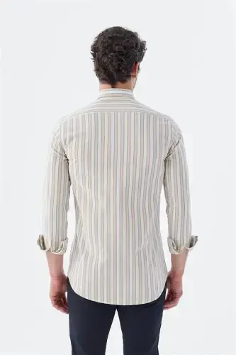 Vizon Comfort Fit тугмали ёқаси чизикли пахта кўйлак - 4