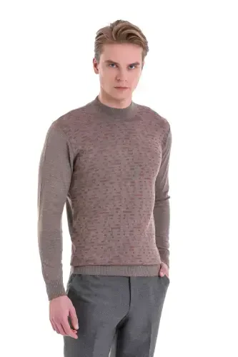 Визон Comfort Fit Жаккардовый Полушерстяной Джемпер с Воротником-стойкой - 3