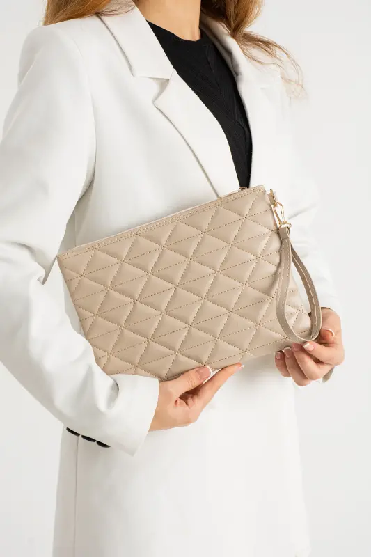 Vizon Desenli Portföy Clutch Çanta 25x19 Cm-Vizon - DEFNELLA