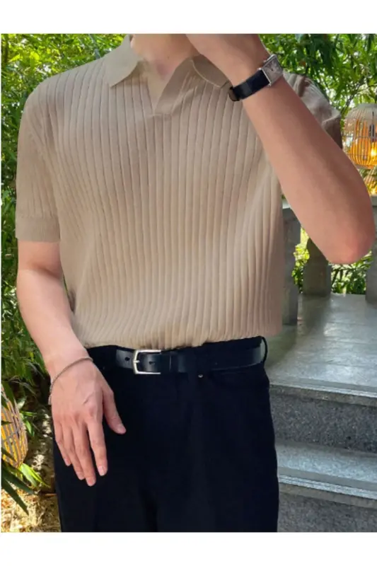 Vizon Erkak Fitilli Polo Yaka Triko T-Shirt-Vizon - TARZ COOL