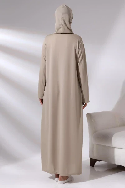 Vizon Kadın Pratik Başörtülü Fermuarlı Tek Parça Namaz Elbisesi Seccade Seti-Vizon - 7