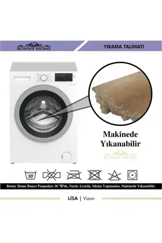 Vizon Liza 3 lu Seplik Fransuz Dantelli Aplikli Klozet Takımı Banyo Gilami Paspas Seti-Vizon - 5