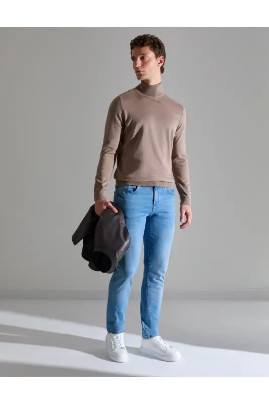 Vizon Melanj Slim Fit Balıkçı Yaka Basic Triko Kazak 50314202-VR174 - Vizon - 1