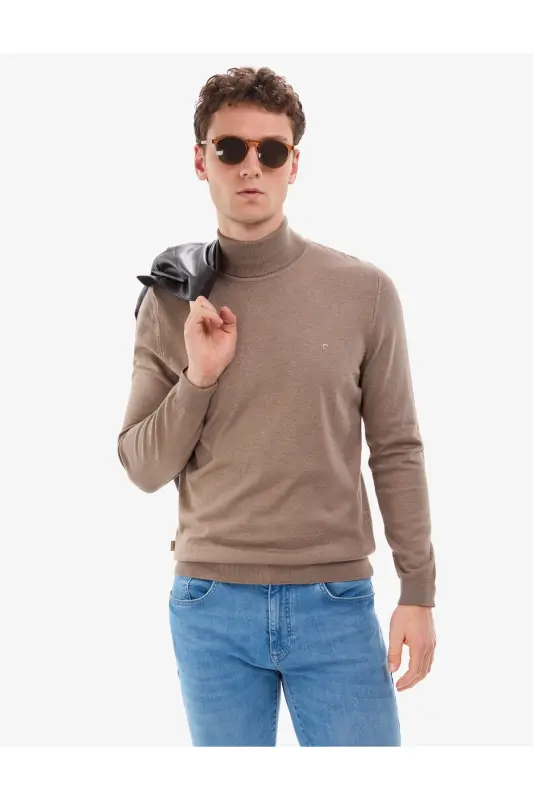 Vizon Melanj Slim Fit Balıkçı Yaka Basic Triko Kazak 50314202-VR174 - Vizon - 2