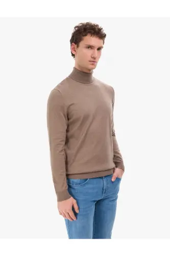 Vizon Melanj Slim Fit Balıkçı Yaka Basic Triko Kazak 50314202-VR174 - Vizon - 4