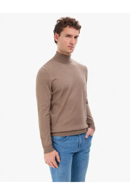 Vizon Melanj Slim Fit Balıkçı Yaka Basic Triko Kazak 50314202-VR174 - Vizon - 4