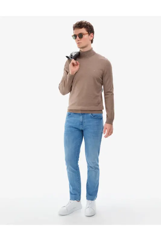 Vizon Melanj Slim Fit Balıkçı Yaka Basic Triko Kazak 50314202-VR174 - Vizon - 5