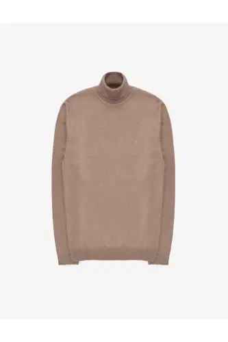 Vizon Melanj Slim Fit Balıkçı Yaka Basic Triko Kazak 50314202-VR174 - Vizon - 7