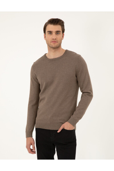 Vizon Melanj Slim Fit Bisiklet Yaka Basic Triko Kazak 50296575-VR174-Vizon Melanj - PIERRE CARDIN