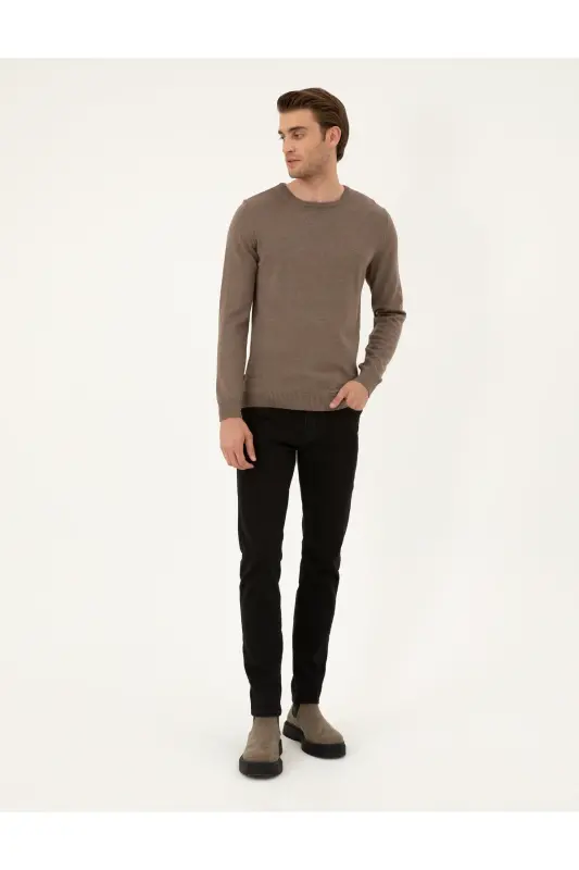 Vizon Melanj Slim Fit Bisiklet Yaka Basic Triko Kazak 50296575-VR174 - Vizon Melanj - 4