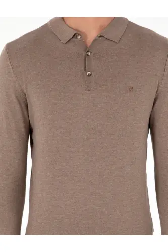 Vizon Melanj Slim Fit Polo Yaka Basic Triko Kazak 50296623-VR174-Vizon Melanj - 7