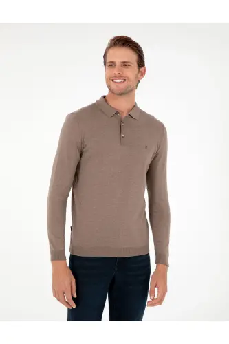 Vizon Melanj Slim Fit Polo Yaka Basic Triko Kazak 50296623-VR174-Vizon Melanj - 3