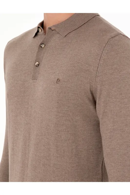 Vizon Melanj Slim Fit Polo Yaka Basic Triko Kazak 50296623-VR174-Vizon Melanj - 6