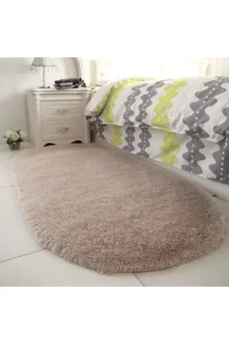 Vizon Oval Post Halı Peluş Yumuşak Kaymaz Dot Taban Antibakteriyel - Vizon 