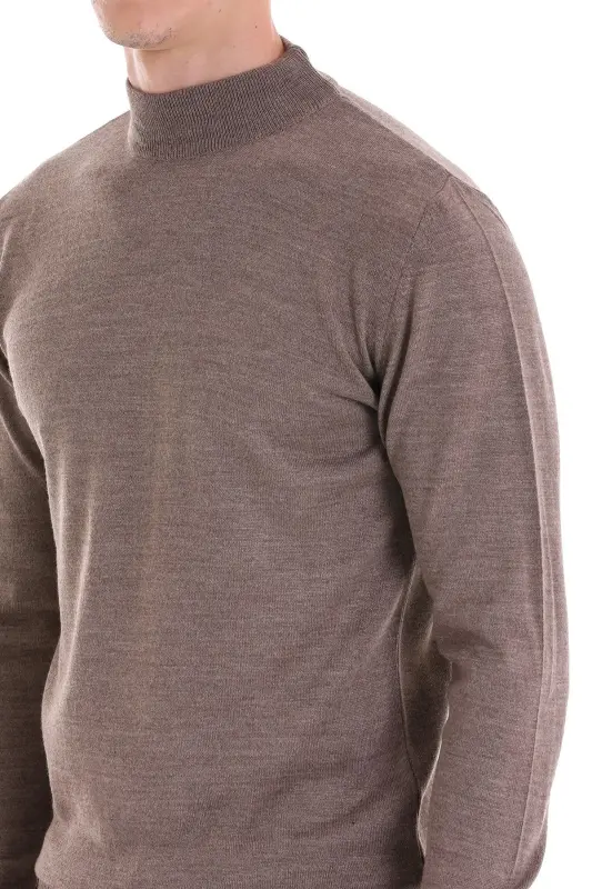 Vizon Regular Fit Düz Balıkçı Yaka Yünlü Triko Kazak-Vizon - 6