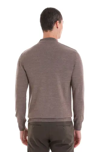 Vizon Regular Fit Düz Balıkçı Yaka Yünlü Triko Kazak-Vizon - 5