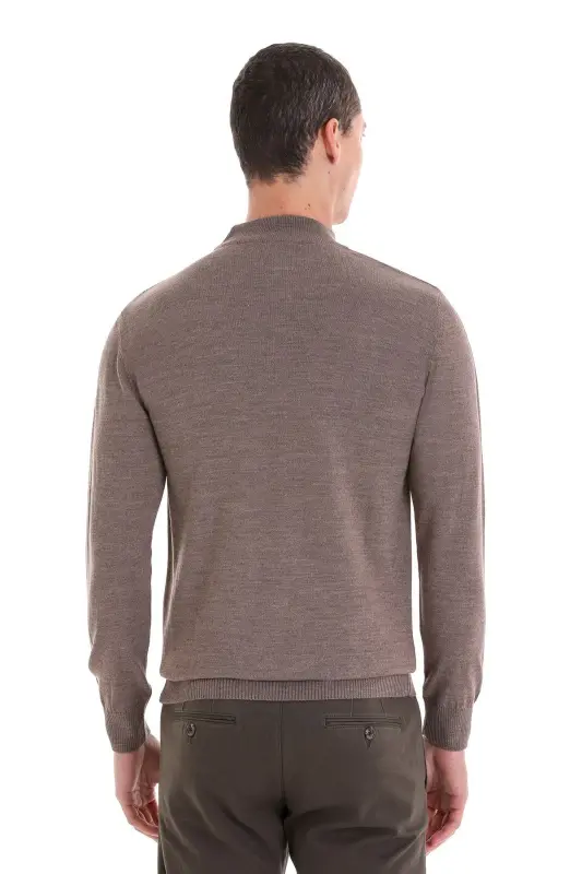 Vizon Regular Fit Düz Balıkçı Yaka Yünlü Triko Kazak-Vizon - 5