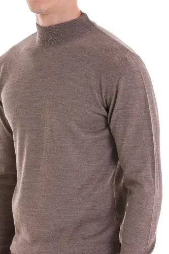 Vizon Regular Fit Düz Balıkçı Yaka Yünlü Triko Kazak-Vizon - 6